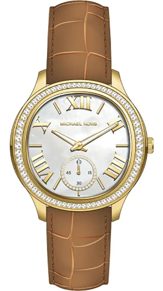  Shop Authentic Michael Kors Sage Three-Hand Mother of Pearl White Dial Brown Leather Strap Watch for Women - MK4819 - Luxxuri