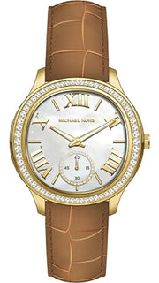  Shop Authentic Michael Kors Sage Three-Hand Mother of Pearl White Dial Brown Leather Strap Watch for Women - MK4819 - Luxxuri