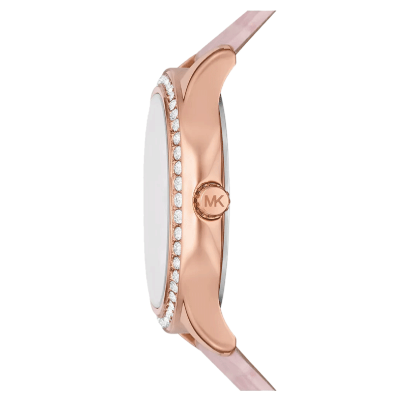  Shop Authentic Michael Kors Sage Three-Hand Mother of Pearl Pink Dial Pink Leather Strap Watch for Women - MK4820 - Luxxuri
