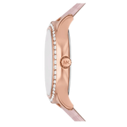  Shop Authentic Michael Kors Sage Three-Hand Mother of Pearl Pink Dial Pink Leather Strap Watch for Women - MK4820 - Luxxuri