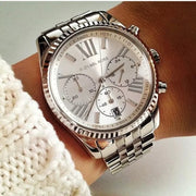  Shop Authentic Michael Kors Lexington Silver Dial Silver Steel Strap Watch for Women - MK5555 - Luxxuri