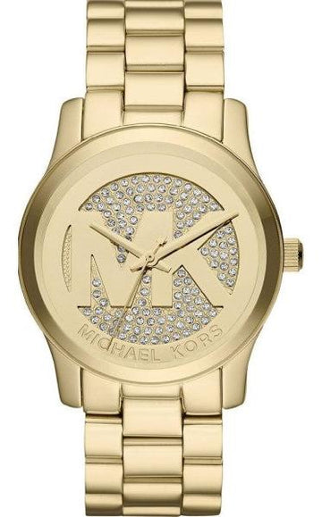  Shop Authentic Michael Kors Runway Quartz Gold Dial Gold Steel Strap Watch For Women - MK5852 - Luxxuri