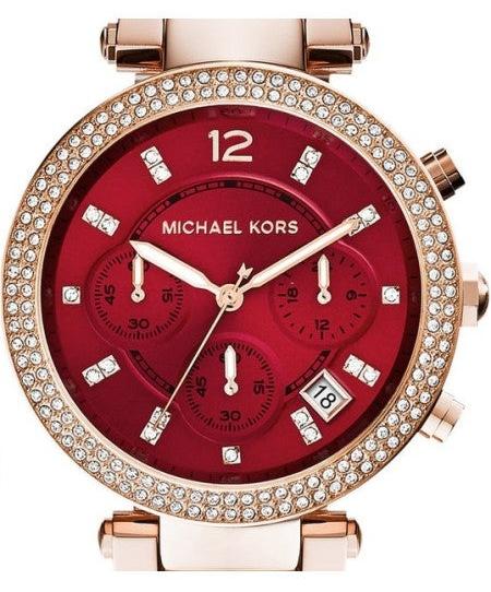  Shop Authentic Michael Kors Parker Chronograph Red Dial Rose Gold Steel Strap Watch For Women - MK6106 - Luxxuri