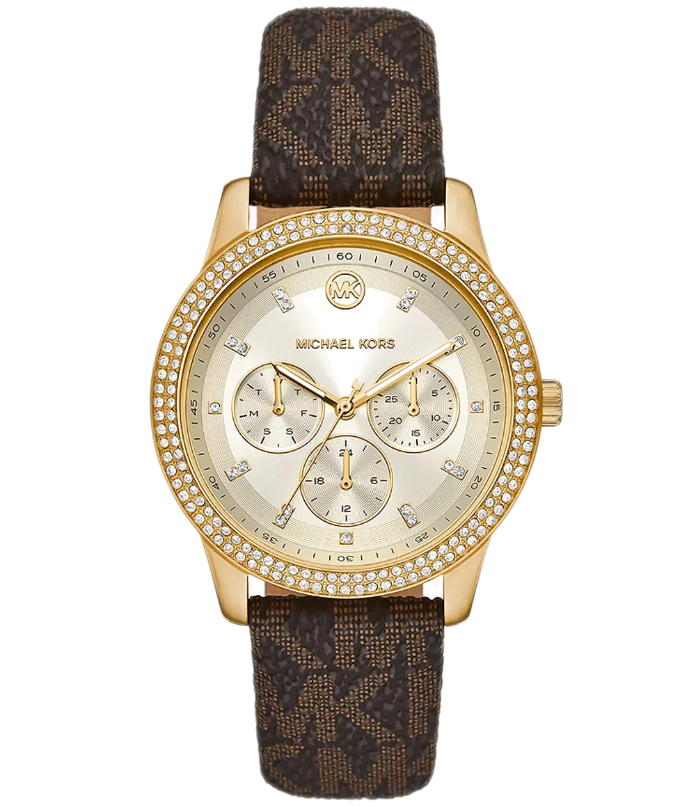  Shop Authentic Michael Kors Tibby Multifunction Gold Dial Brown Leather Strap Watch For Women - MK6966 - Luxxuri