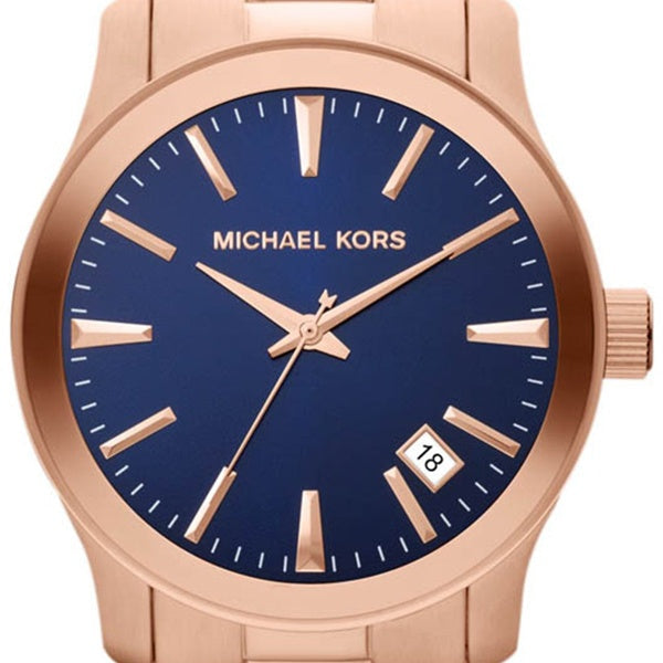  Shop Authentic Michael Kors Runway Blue Dial Rose Gold Stainless Steel Strap Watch for Women - MK7065 - Luxxuri