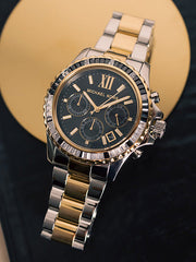  Shop Authentic Michael Kors Everest Chronograph Black Dial Two Tone Steel Strap Watch For Women - MK7209 - Luxxuri