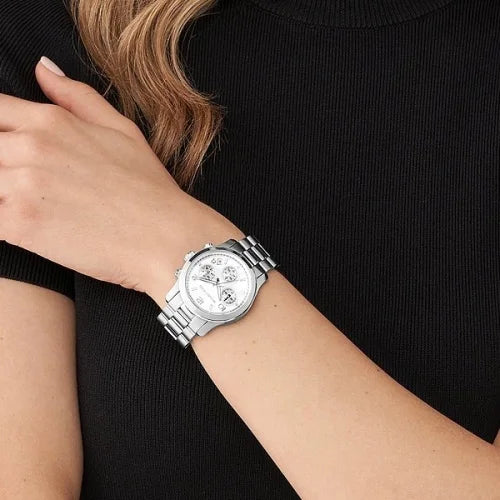  Shop Authentic Michael Kors Runway Chronograph Silver Dial Silver Steel Strap Watch For Women - MK7325 - Luxxuri