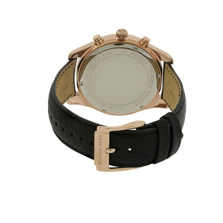  Shop Authentic Michael Kors Lexington Chronograph Rose Gold Dial Black Leather Strap Watch For Men - MK8516 - Luxxuri