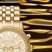  Shop Authentic Michael Kors Hutton Chronograph Gold Dial Gold Steel Strap Watch For Men - MK8953 - Luxxuri
