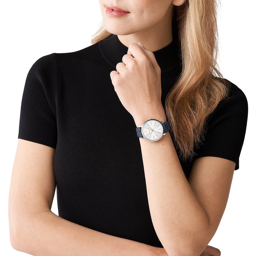  Shop Authentic Michael Kors Pyper Quartz Silver Dial Blue Leather Strap Watch For Women - MK7244 - Luxxuri