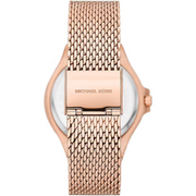 Shop Authentic Michael Kors Lennox Three Hand Rose Gold Dial Rose Gold Mesh Strap Watch For Women - MK7336 - Luxxuri