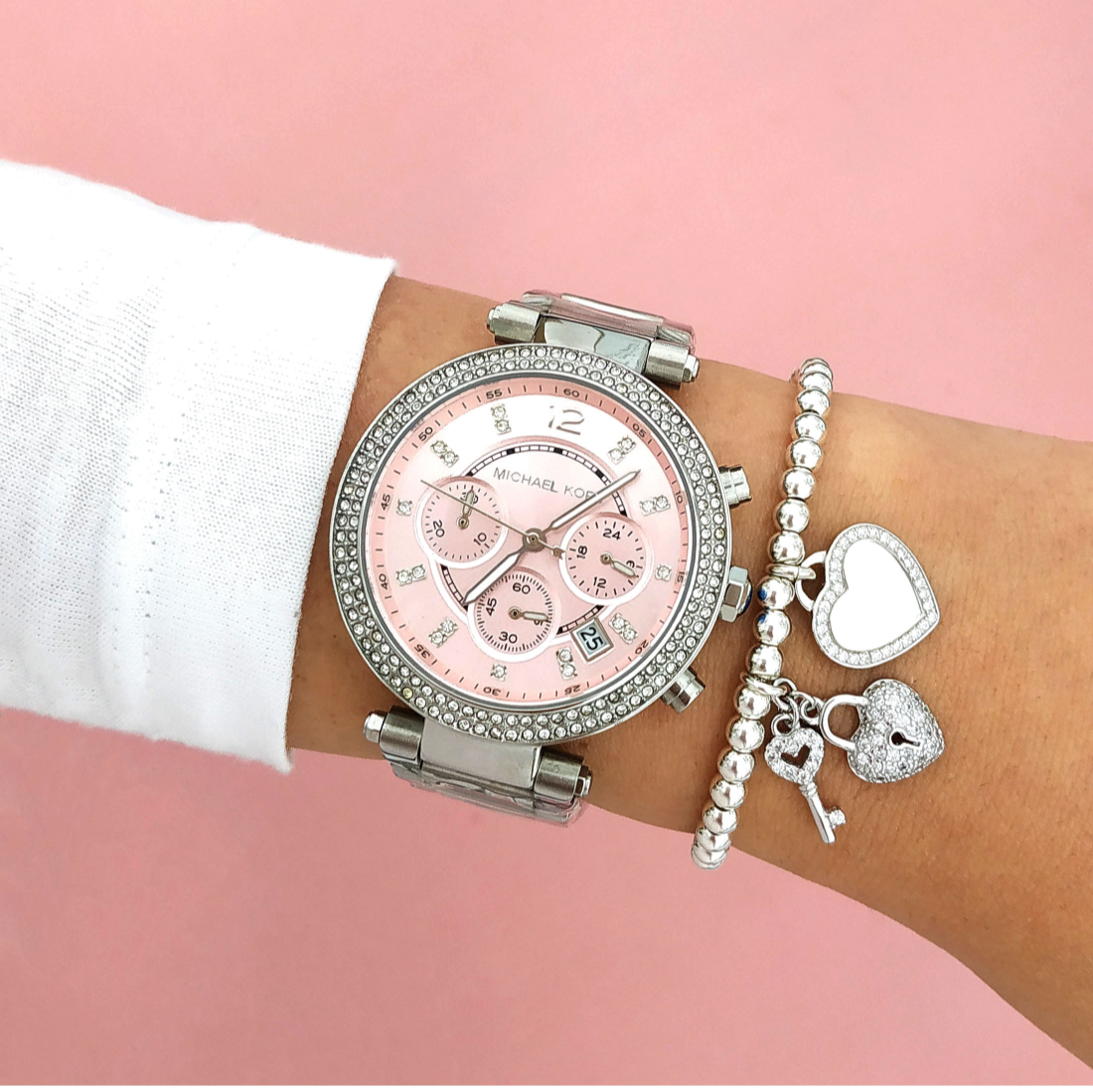 Shop Authentic Michael Kors Parker Chronograph Pink Dial Silver Steel Strap Watch For Women - MK6105 - Luxxuri