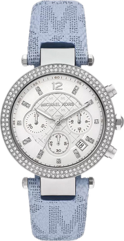  Shop Authentic Michael Kors Parker Silver Dial Blue Leather Strap Watch For Women - MK6936 - Luxxuri