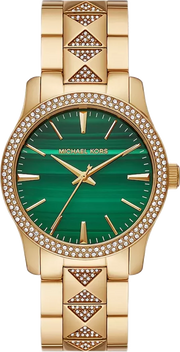  Shop Authentic Michael Kors Runway Three Hand Green Dial Gold Steel Strap Watch For Women - MK7390 - Luxxuri
