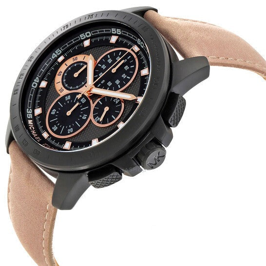  Shop Authentic Michael Kors Ryker Chronograph Black Dial Beige Leather Strap Watch For Men - MK8520 - Luxxuri