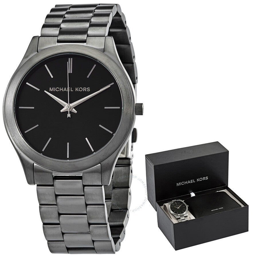  Shop Authentic Michael Kors Slim Runway Quartz Black Dial Grey Steel Strap Watch For Men - MK1044 - Luxxuri