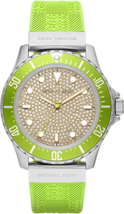  Shop Authentic Michael Kors Everest Three Hand Crystals Silver Dial Green Silicone Strap Watch For Women - MK7360 - Luxxuri