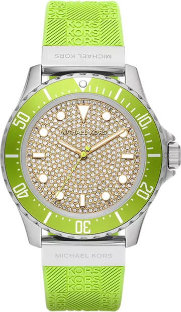  Shop Authentic Michael Kors Everest Three Hand Crystals Silver Dial Green Silicone Strap Watch For Women - MK7360 - Luxxuri