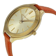  Shop Authentic Michael Kors Runway Quartz Gold Dial Orange Leather Strap Watch For Women - MK2275 - Luxxuri