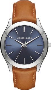  Shop Authentic Michael Kors Slim Runway Analog Blue Dial Brown Leather Strap Watch For Men - MK8508 - Luxxuri