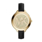  Shop Authentic Michael Kors Slim Runway Quartz Gold Dial Black Leather Strap Watch For Women - MK2392 - Luxxuri
