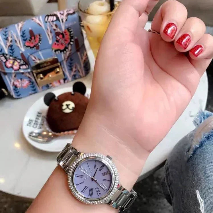  Shop Authentic Michael Kors Taryn Mother of Pearl Purple Dial Silver Steel Strap Watch For Women - MK6562 - Luxxuri