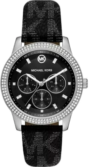  Shop Authentic Michael Kors Tibby Chronograph Black Dial Black Leather Strap Watch For Women - MK2976 - Luxxuri