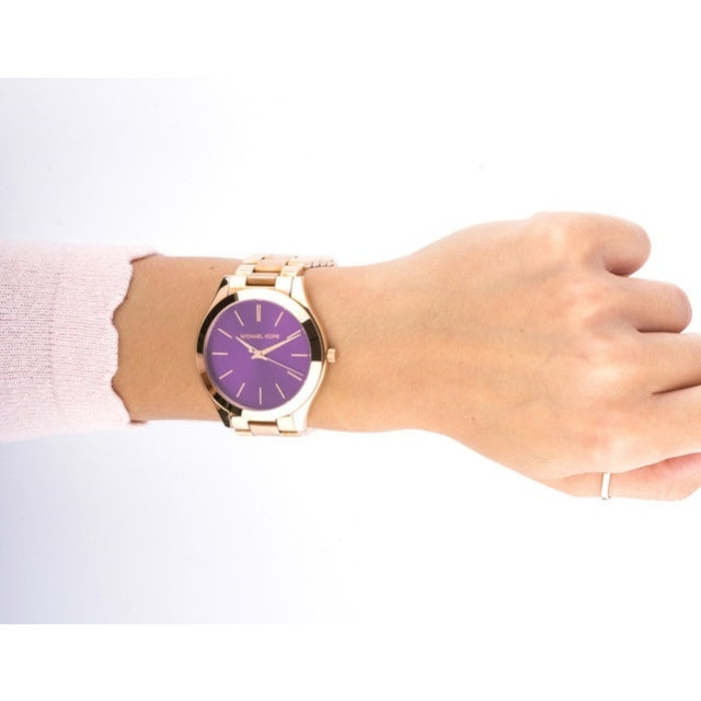  Shop Authentic Michael Kors Slim Runway Purple Dial Rose Gold Steel Strap Watch for Women - MK3293 - Luxxuri
