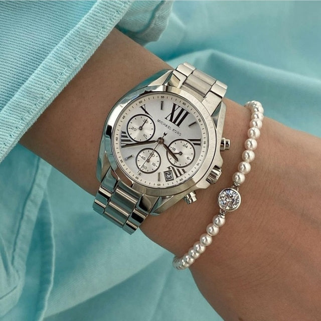  Shop Authentic Michael Kors Bradshaw  Chronograph Silver Dial Silver Steel Strap Watch for Women - MK6174 - Luxxuri