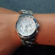  Shop Authentic Michael Kors Runway Twist Silver Dial Silver Stainless Steel Strap Watch for Women - MK3149 - Luxxuri