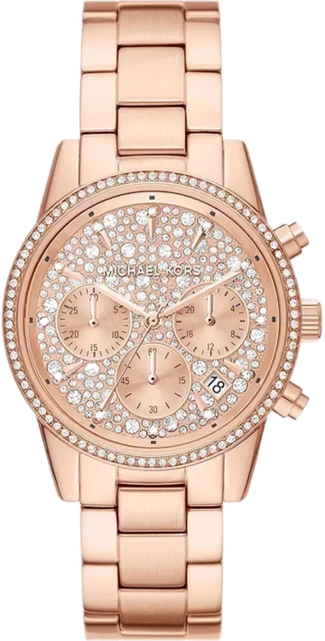  Shop Authentic Michael Kors Ritz Chronograph Rose Gold Dial Rose Gold Steel Strap Watch For Women - MK7302 - Luxxuri