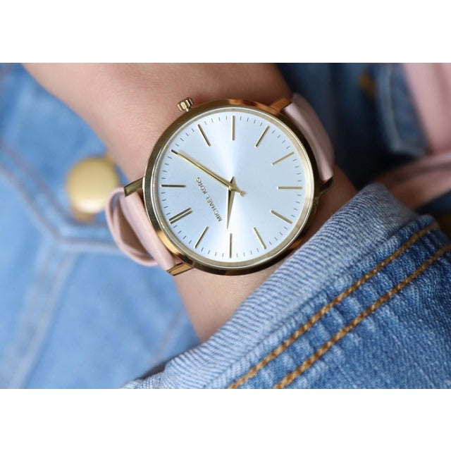  Shop Authentic Michael Kors Jaryn Quartz Gold Dial Pink Leather Strap Watch For Women - MK2471 - Luxxuri