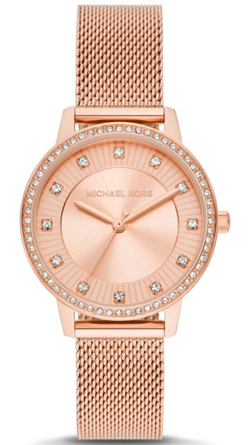  Shop Authentic Michael Kors Quartz Crystals Rose Gold Dial Rose Gold Mesh Strap Watch for Women - MKO1012 - Luxxuri