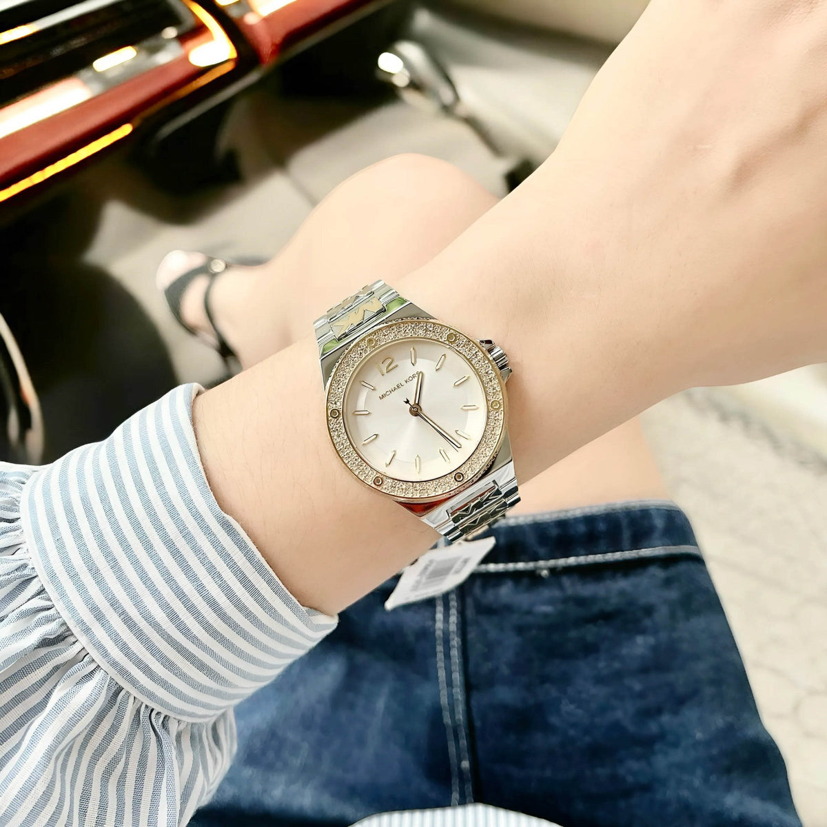  Shop Authentic Michael Kors Lennox Three Hand Silver Dial Two Tone Steel Strap Watch For Women - MK7338 - Luxxuri