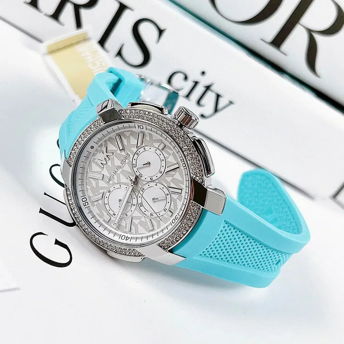  Shop Authentic Michael Kors Sidney Multifunction Analog White Dial Turquoise Silicone Strap Watch For Women - MK7246 - Luxxuri