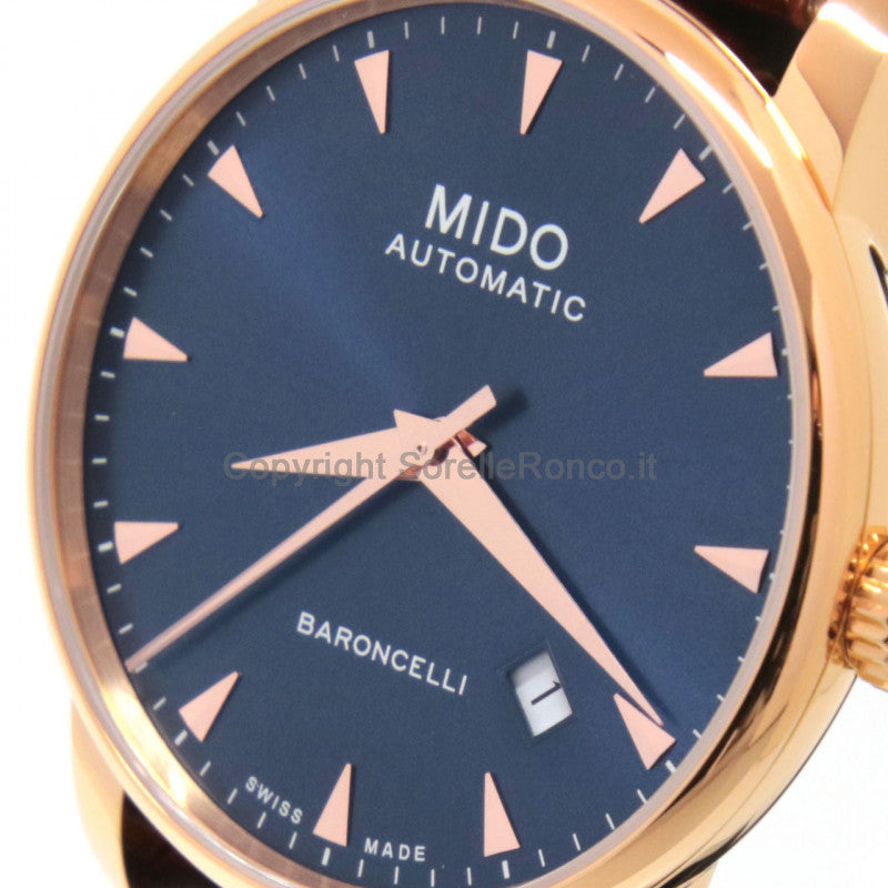  Shop Authentic Mido Baroncelli III Automatic Blue Dial Brown Leather Strap Watch For Men - M8600.3.15.8 - Luxxuri