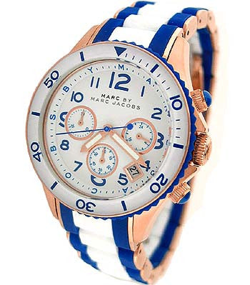 Shop Authentic Marc Jacobs Rock Chronograph White Dial Two Tone Silicone Strap Watch for Women - MBM2594 - Luxxuri