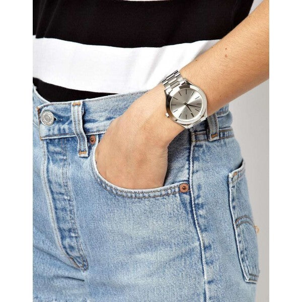  Shop Authentic Michael Kors Slim Runway Silver Dial Silver Stainless Steel Strap Watch for Women - MK3178 - Luxxuri