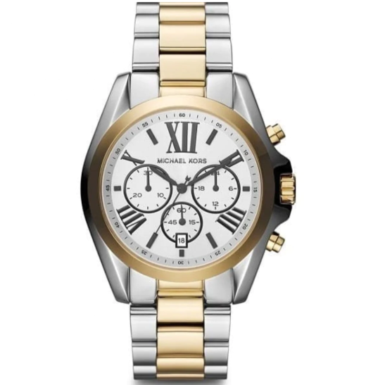  Shop Authentic Michael Kors Bradshaw Chronograph Silver Dial Two Tone Steel Strap Watch For Women - MK5855 - Luxxuri