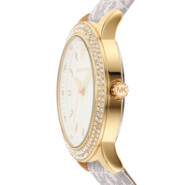  Shop Authentic Michael Kors Tibby Analog Silver Dial White Leather Strap Watch for Women - MK1049 - Luxxuri
