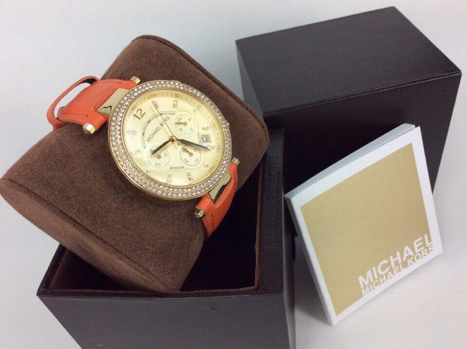  Shop Authentic Michael Kors Parker Champagne Dial Orange Leather Strap Watch for Women - MK2279 - Luxxuri