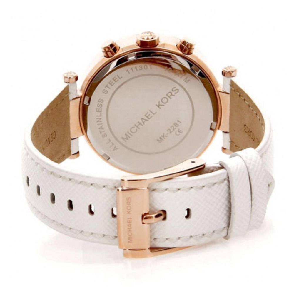  Shop Authentic Michael Kors Parker White Diamonds Dial White Leather Strap Watch for Women - MK2281 - Luxxuri