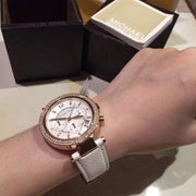  Shop Authentic Michael Kors Parker White Diamonds Dial White Leather Strap Watch for Women - MK2281 - Luxxuri