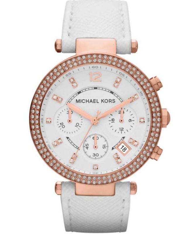  Shop Authentic Michael Kors Parker White Diamonds Dial White Leather Strap Watch for Women - MK2281 - Luxxuri