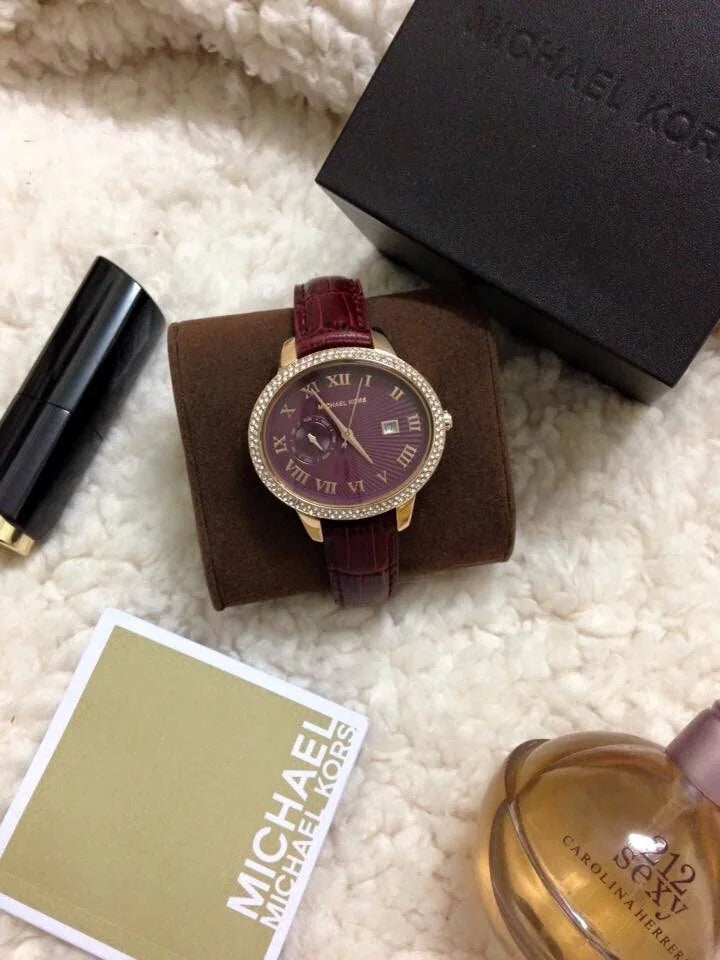  Shop Authentic Michael Kors Whitley Quartz Burgundy Dial Burgundy Leather Strap Watch For Women - MK2430 - Luxxuri