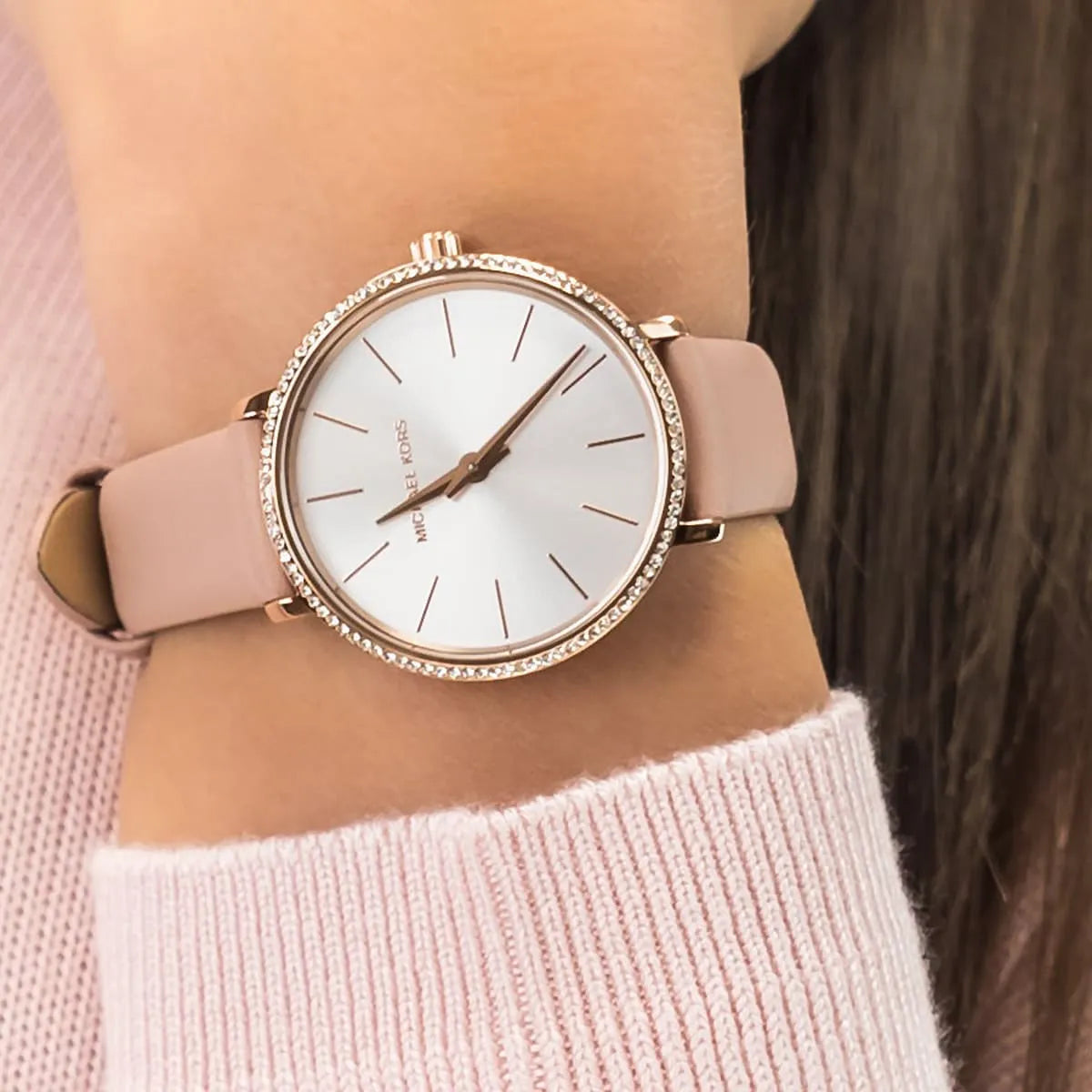  Shop Authentic Michael Kors Pyper Analog White Dial Pink Leather Strap Watch For Women - MK2803 - Luxxuri