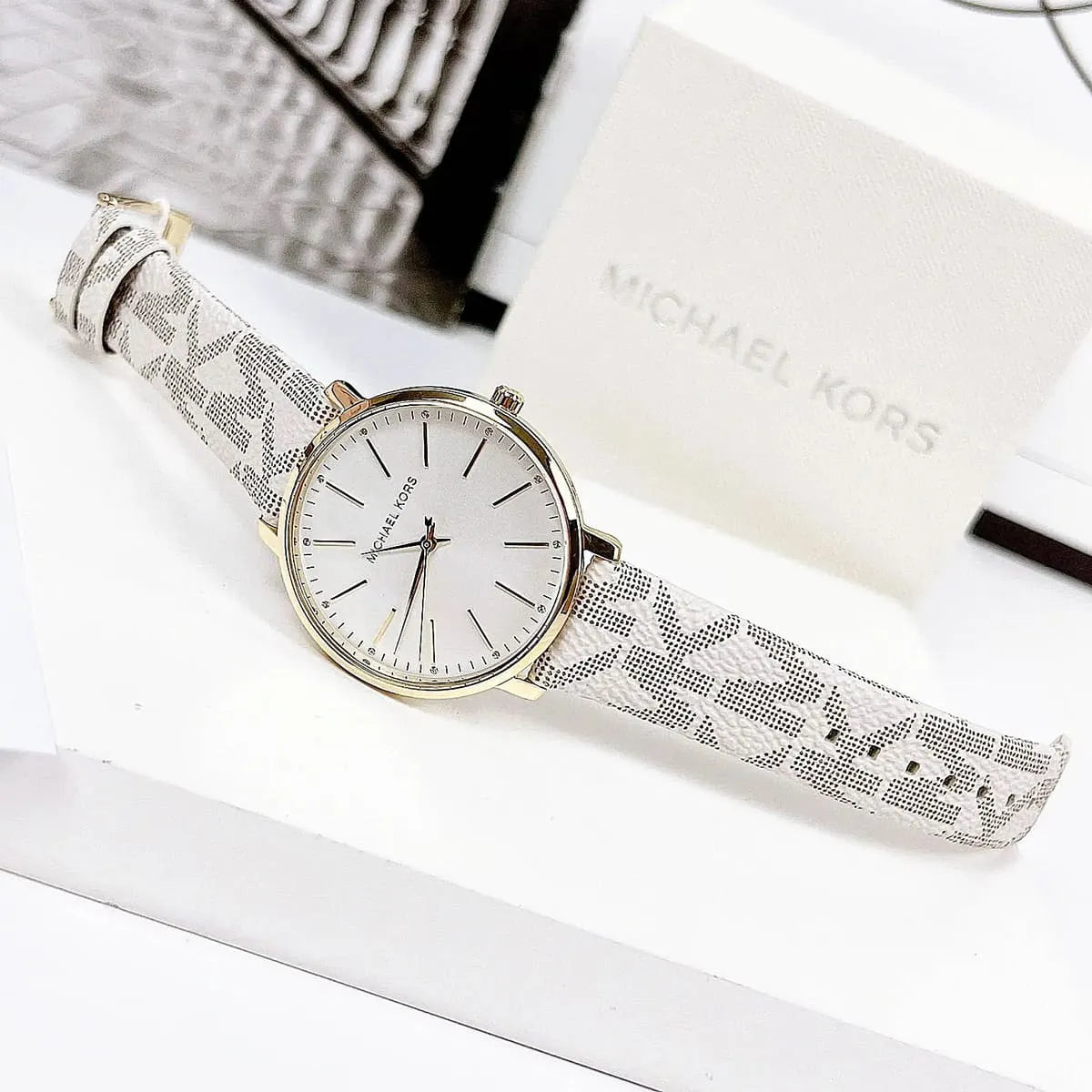  Shop Authentic Michael Kors Pyper Quartz Silver Dial White Leather Strap Watch For Women - MK2858 - Luxxuri