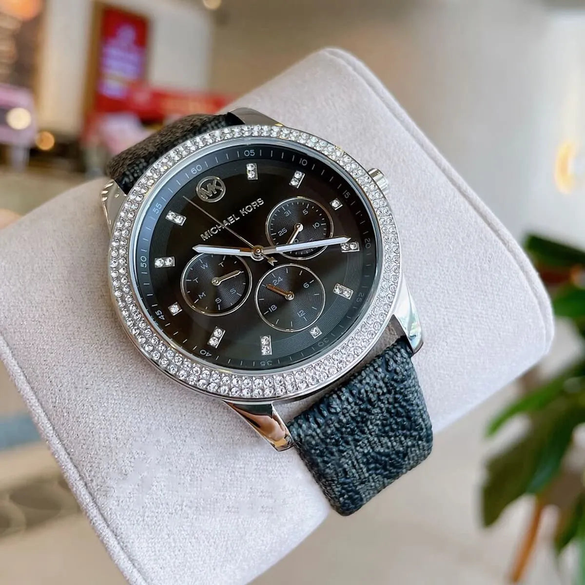  Shop Authentic Michael Kors Tibby Chronograph Black Dial Black Leather Strap Watch For Women - MK2976 - Luxxuri