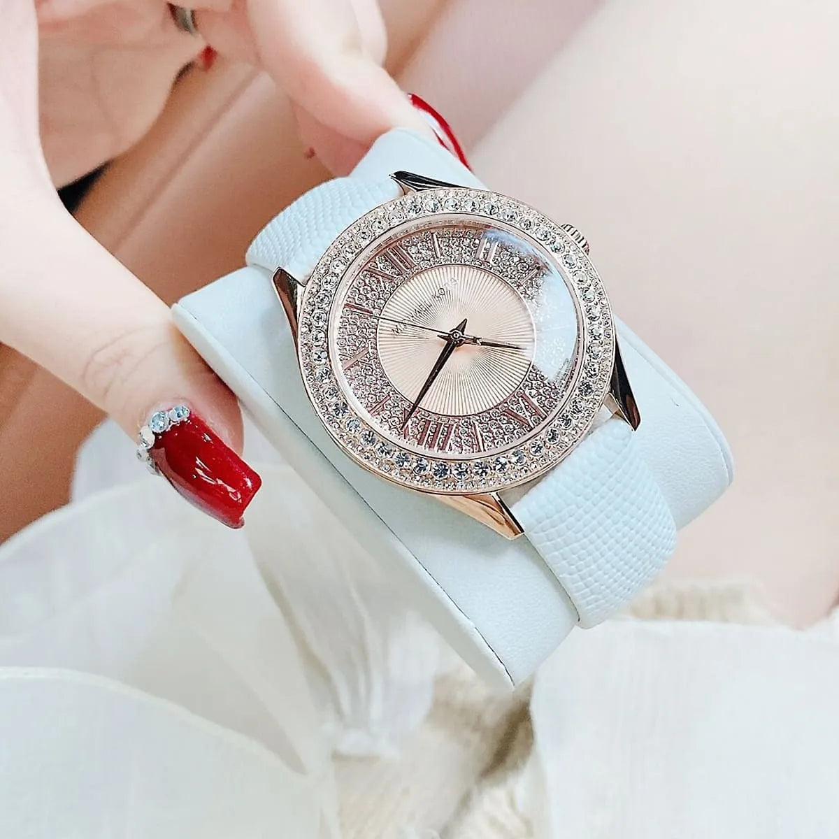  Shop Authentic Michael Kors Harlowe Analog Rose Gold Dial White Leather Strap Watch For Women - MK2989 - Luxxuri