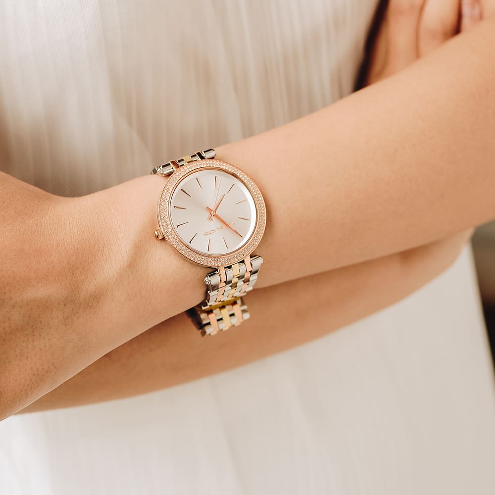  Shop Authentic Michael Kors Darci Silver Dial Two Tone Stainless Steel Strap Watch for Women - MK3203 - Luxxuri
